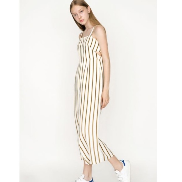 Jendes Pants - Jendes Striped White Cut Out Jumpsuit